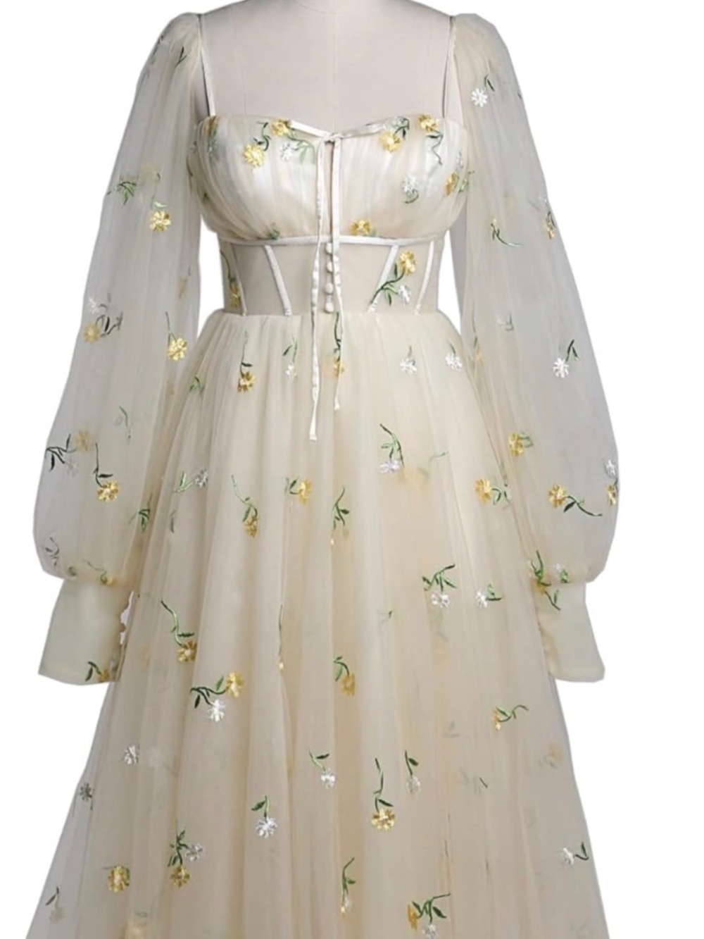 White Tulle Embroidered Dress